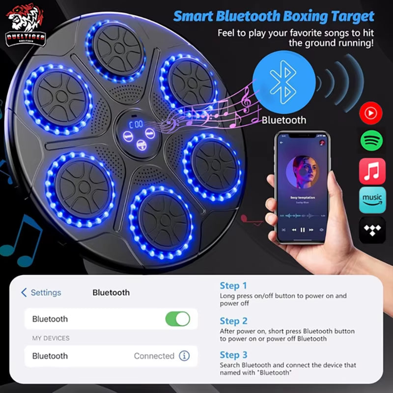 Wall Mounted Music Boxing Trainer - Smart Bluetooth for Gym or Home (Electronic Boxing Target Punching Equipment)