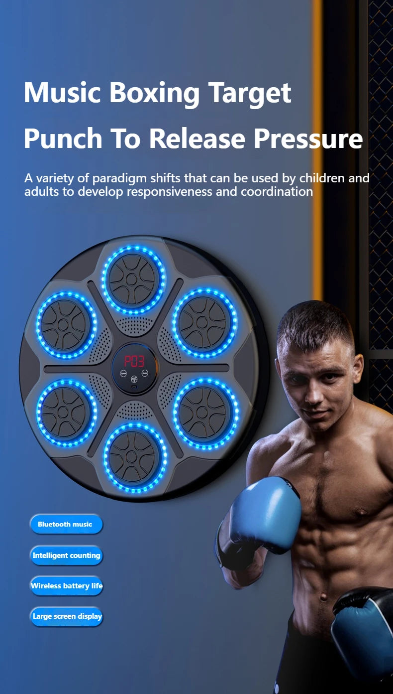 Wall Mounted Music Boxing Trainer - Smart Bluetooth for Gym or Home (Electronic Boxing Target Punching Equipment)