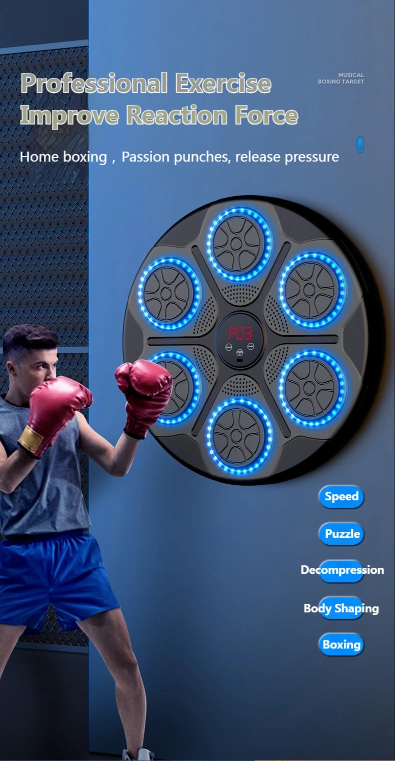 Wall Mounted Music Boxing Trainer - Smart Bluetooth for Gym or Home (Electronic Boxing Target Punching Equipment)